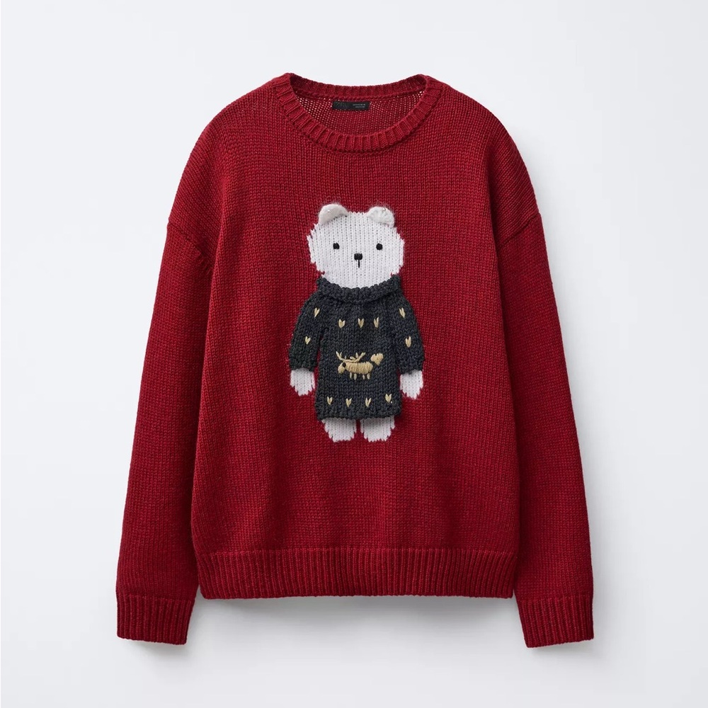 KNIT JUMPER WITH EMBROIDERED BEAR